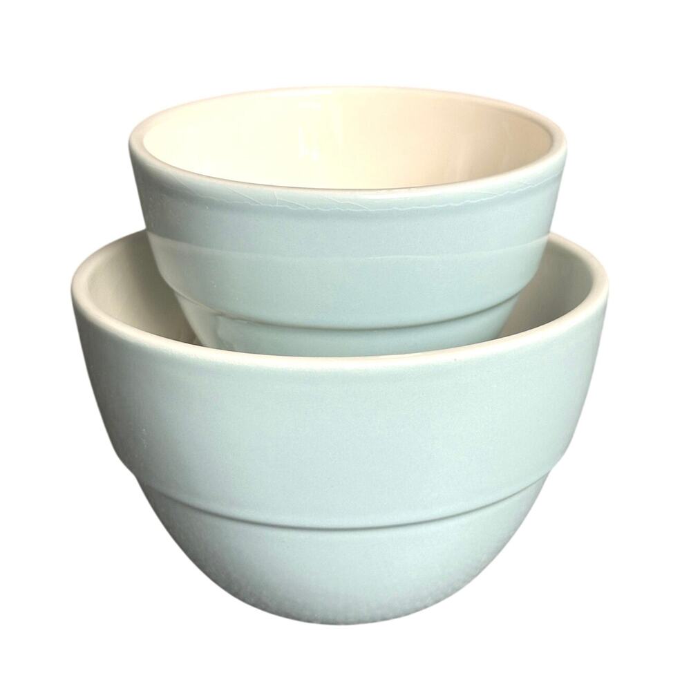 Vintage Crate Barrel Portugal set mixing bowls robins egg blue farmhouse baking